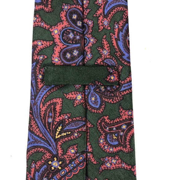 Vintage Polo Ralph Lauren Tie Dark Green Silk Paisley Handmade Italy Classic - Picture 6 of 9
